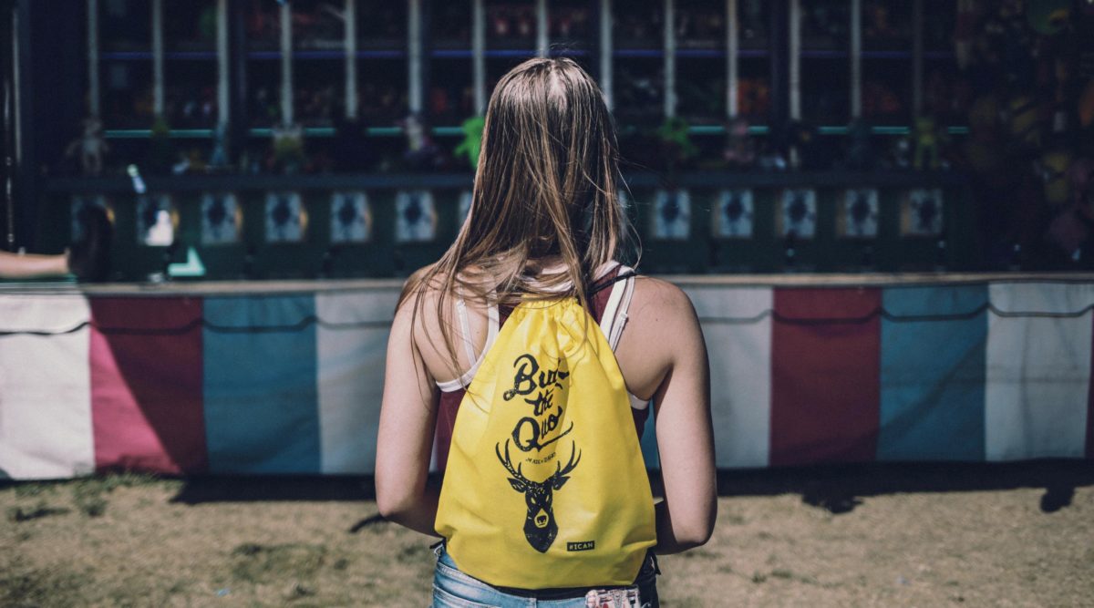 Girl with drawstring backpack
