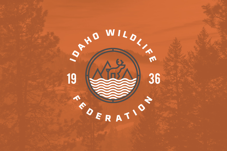 IdIdaho Wildlife Federation logo in front of trees with an orange overlay