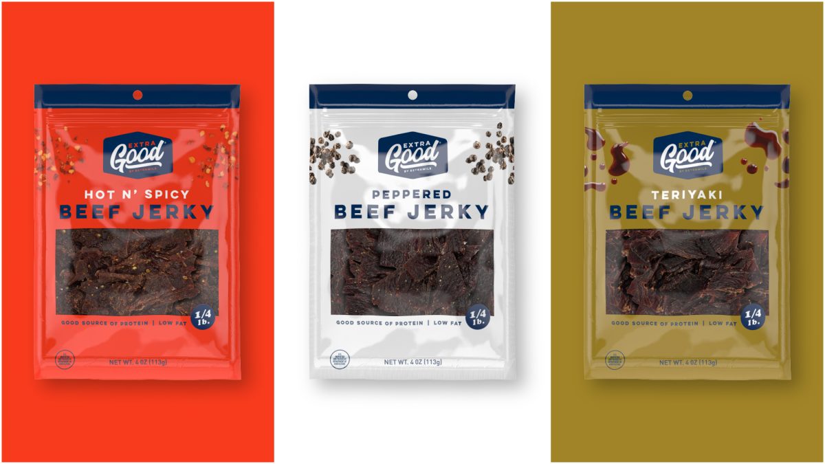 Extragood by extramile beef jerky packing design