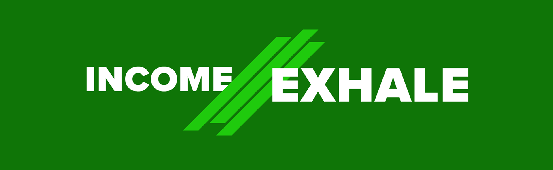 ICCU brand design text treatment on a green background. Text reads: 'Income / Exhale'